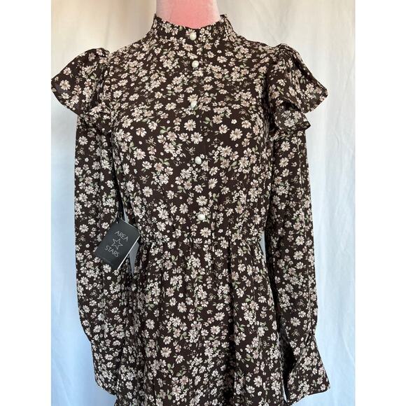 NWT Area Stars Demure Floral Dress "Pearl" Buttons A-Line Tiered Ruffle Skirt XS - Picture 4 of 9